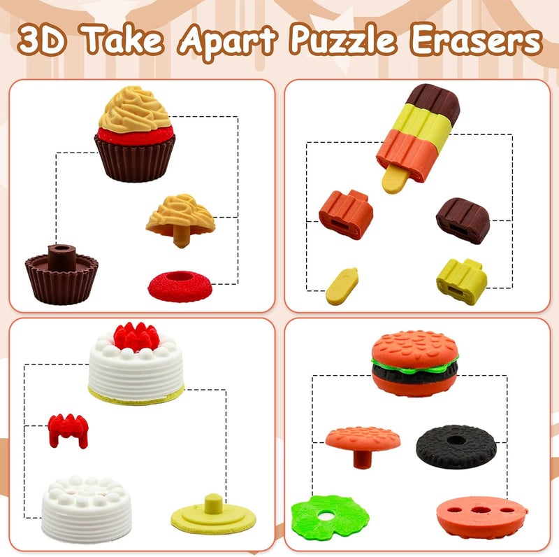 Satomoto 34 pcs Food Erasers for Kids Classroom Prizes, Puzzle Eraser 3D Take Apart Food Pencil Erasers for Student Rewards, Class Treasure Box,Game Rewards,Party Favors - Image 2